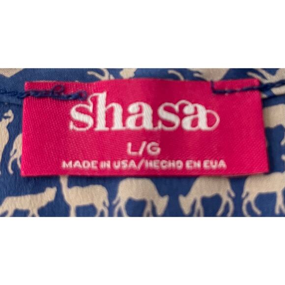 SHASA SLEEVELESS, A-LINE, RACERBACK TANK TOP/BLOUSE, WOMENS, L, BLUE/DEER PRINT - Picture 9 of 10